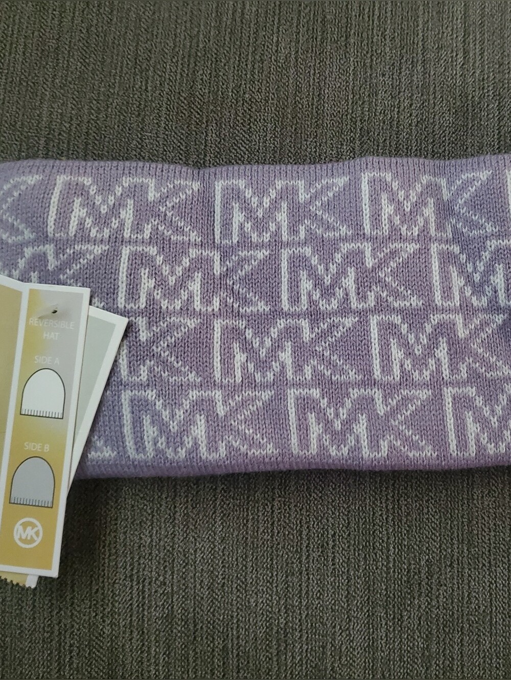 Michael Kors Kids Lavender and White MK Logo Knit Headwrap